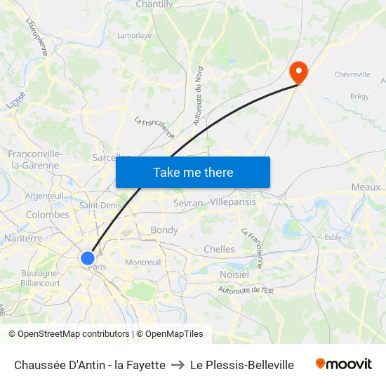 Chaussée D'Antin - la Fayette to Le Plessis-Belleville map