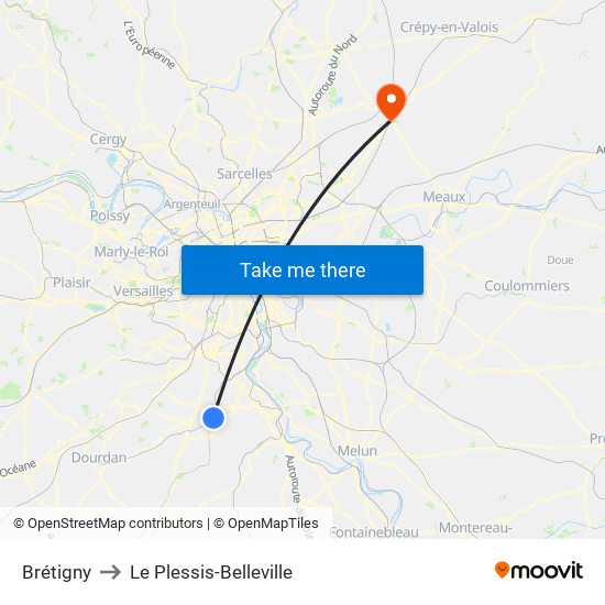 Brétigny to Le Plessis-Belleville map