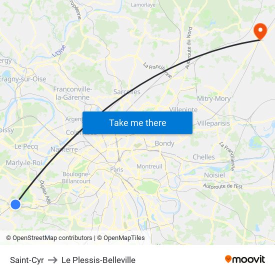 Saint-Cyr to Le Plessis-Belleville map