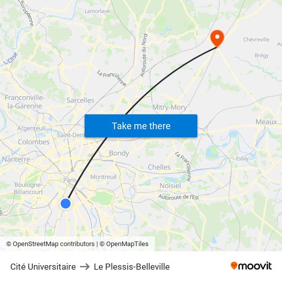 Cité Universitaire to Le Plessis-Belleville map