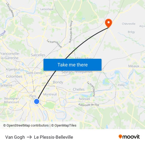 Van Gogh to Le Plessis-Belleville map