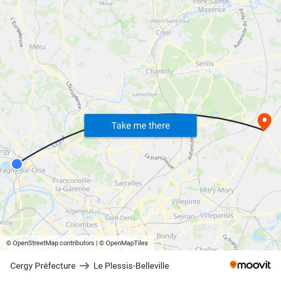 Cergy Préfecture to Le Plessis-Belleville map