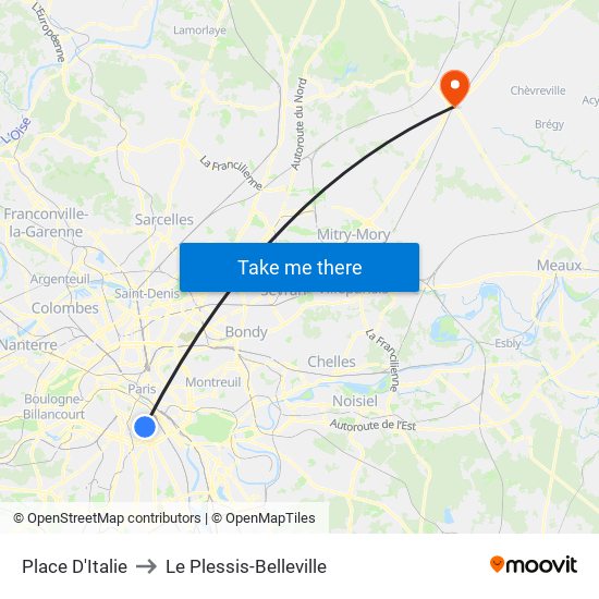 Place D'Italie to Le Plessis-Belleville map