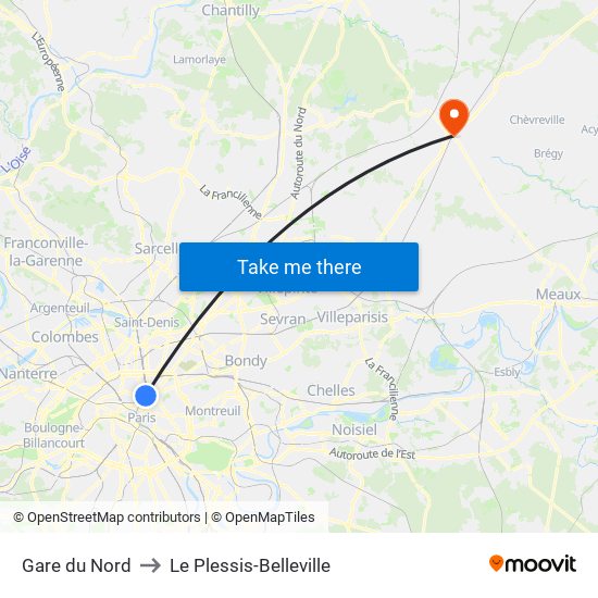 Gare du Nord to Le Plessis-Belleville map