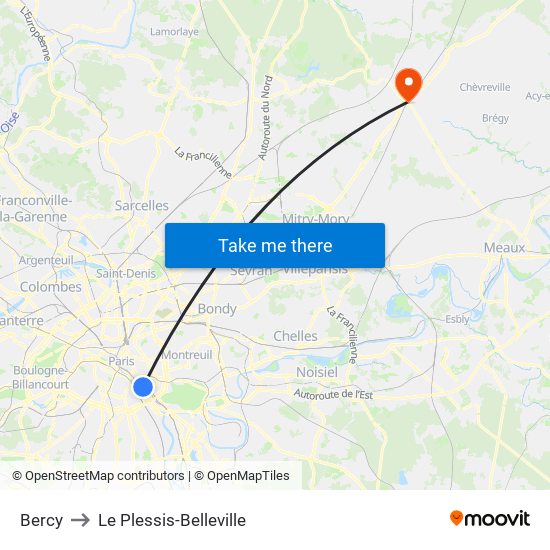Bercy to Le Plessis-Belleville map
