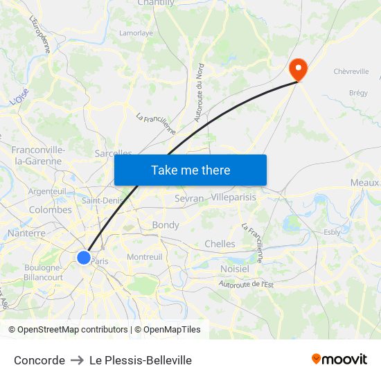 Concorde to Le Plessis-Belleville map