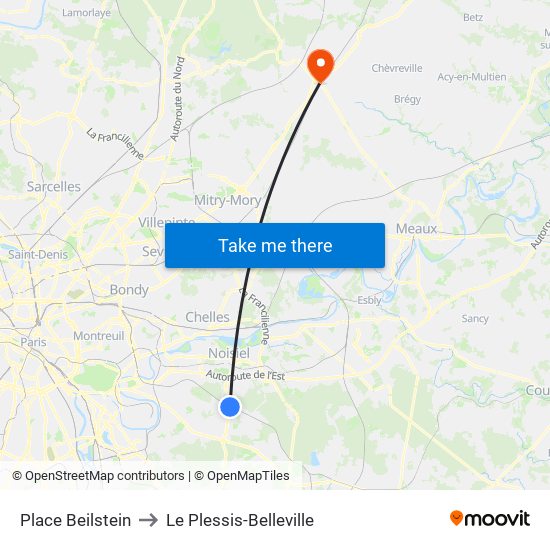 Place Beilstein to Le Plessis-Belleville map