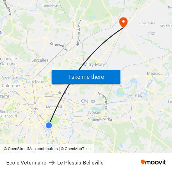 École Vétérinaire to Le Plessis-Belleville map