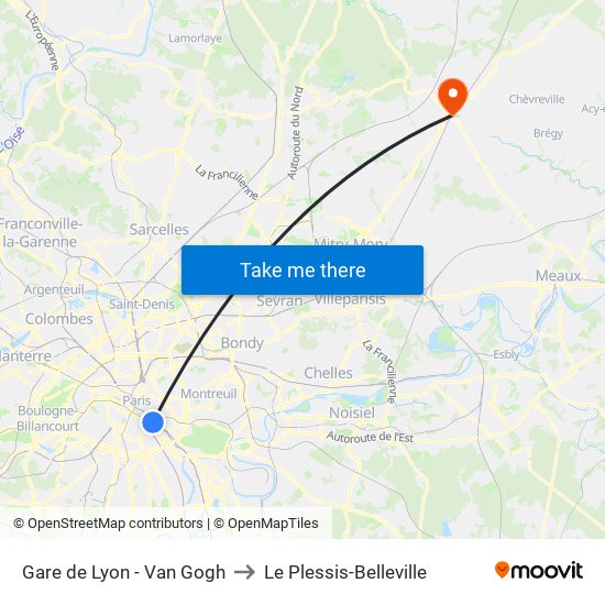 Gare de Lyon - Van Gogh to Le Plessis-Belleville map