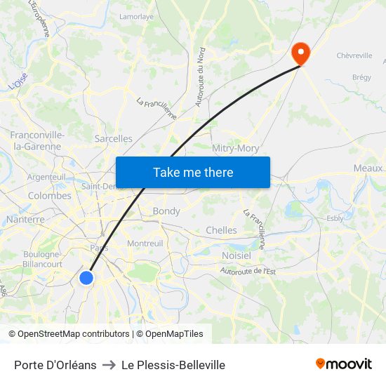 Porte D'Orléans to Le Plessis-Belleville map