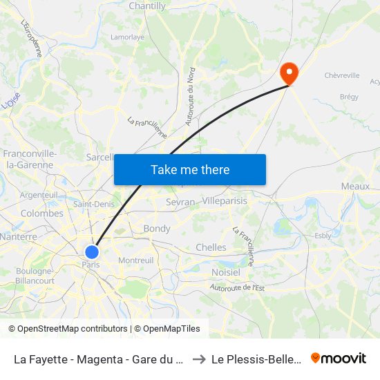 La Fayette - Magenta - Gare du Nord to Le Plessis-Belleville map