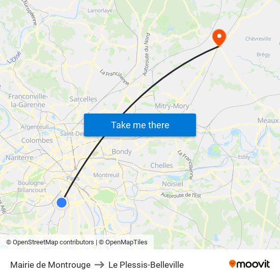 Mairie de Montrouge to Le Plessis-Belleville map