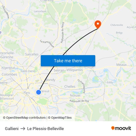 Gallieni to Le Plessis-Belleville map