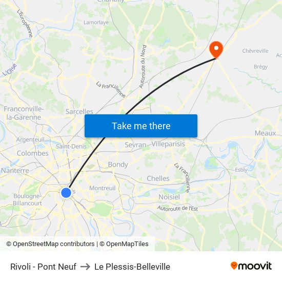 Rivoli - Pont Neuf to Le Plessis-Belleville map