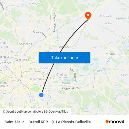 Saint-Maur – Créteil RER to Le Plessis-Belleville map