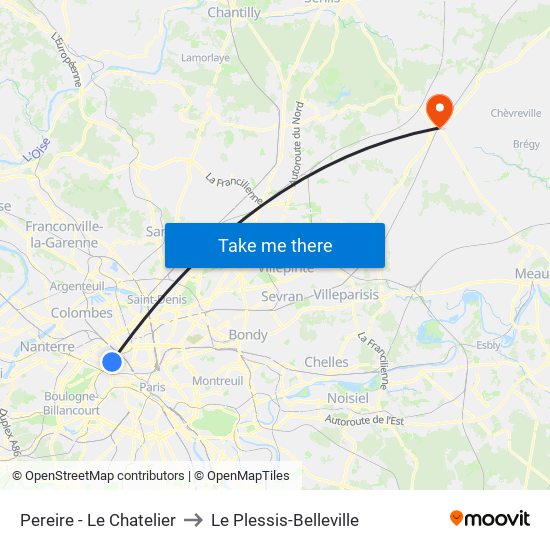 Pereire - Le Chatelier to Le Plessis-Belleville map