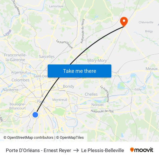 Porte D'Orléans - Ernest Reyer to Le Plessis-Belleville map
