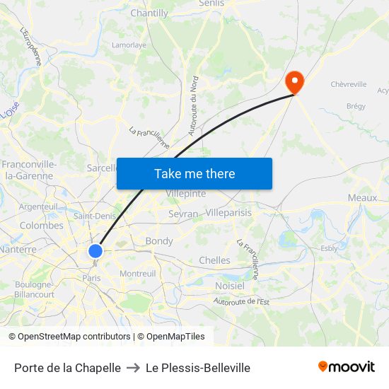 Porte de la Chapelle to Le Plessis-Belleville map