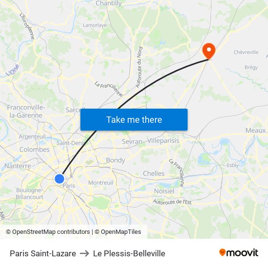 Paris Saint-Lazare to Le Plessis-Belleville map