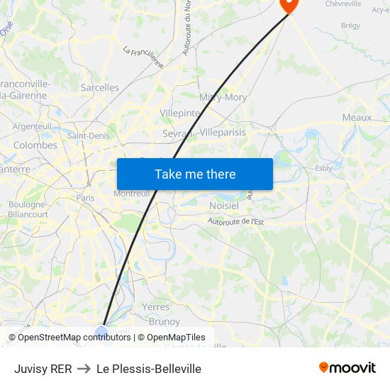 Juvisy RER to Le Plessis-Belleville map