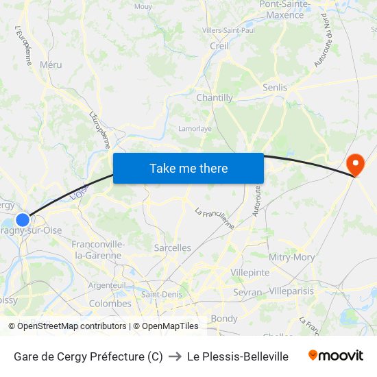 Gare de Cergy Préfecture (C) to Le Plessis-Belleville map