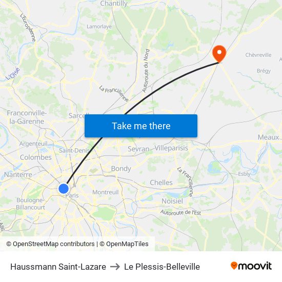 Haussmann Saint-Lazare to Le Plessis-Belleville map