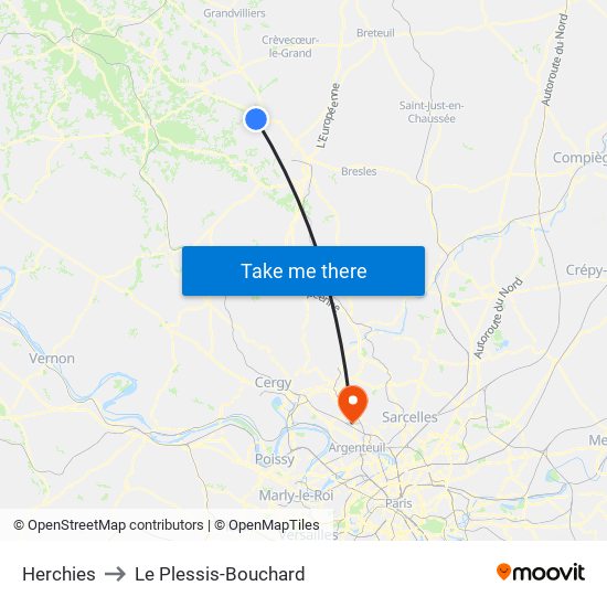 Herchies to Le Plessis-Bouchard map