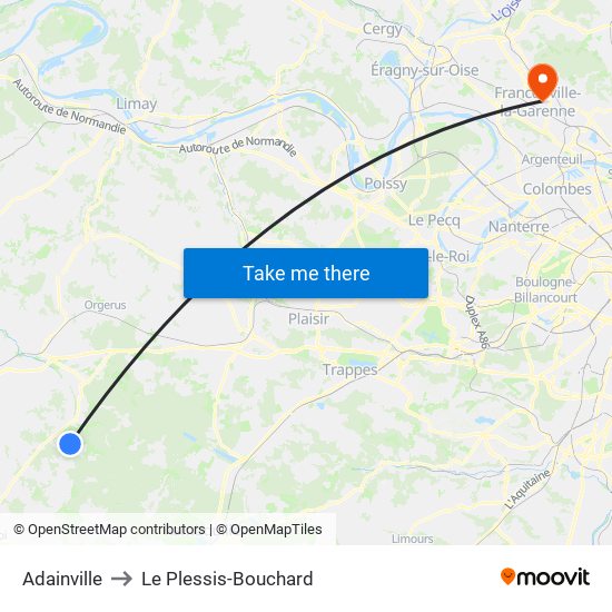 Adainville to Le Plessis-Bouchard map