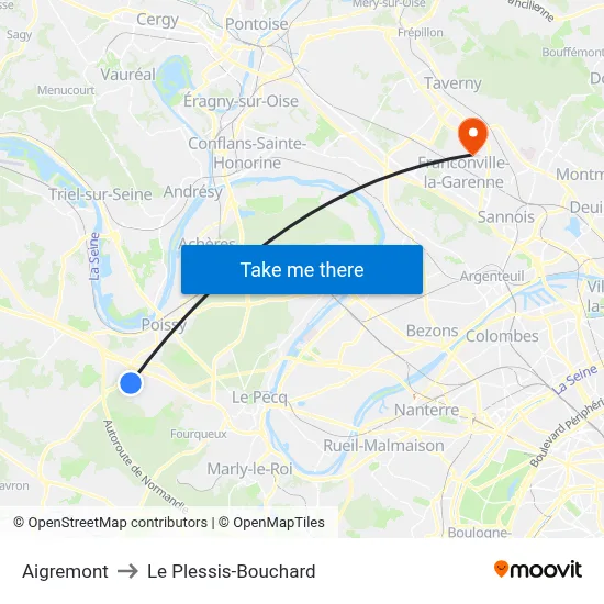 Aigremont to Le Plessis-Bouchard map