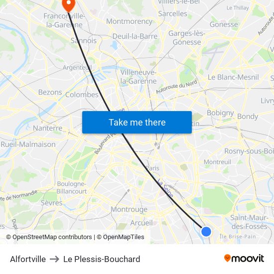 Alfortville to Le Plessis-Bouchard map