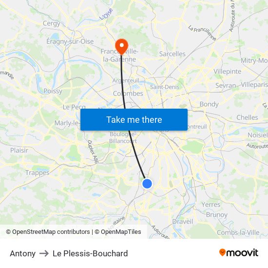 Antony to Le Plessis-Bouchard map