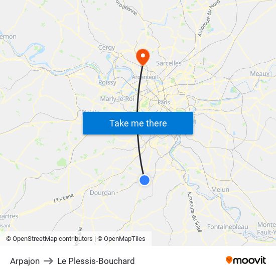 Arpajon to Le Plessis-Bouchard map