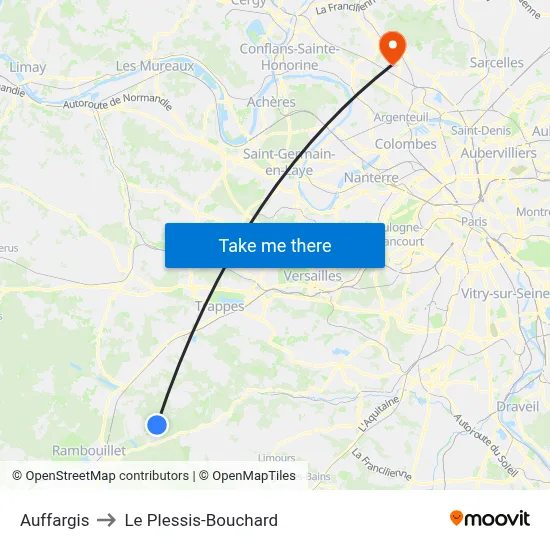 Auffargis to Le Plessis-Bouchard map