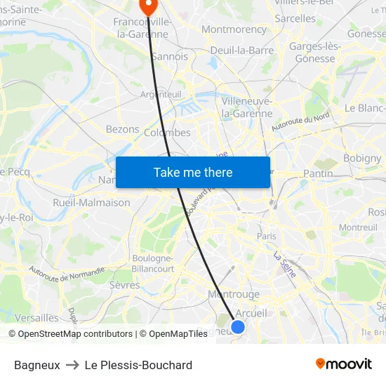Bagneux to Le Plessis-Bouchard map