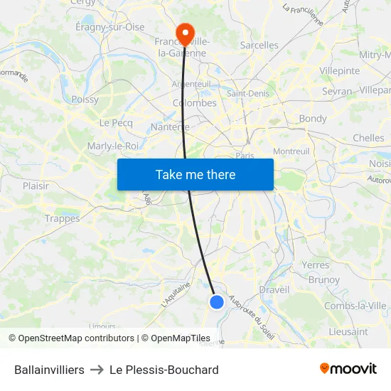 Ballainvilliers to Le Plessis-Bouchard map