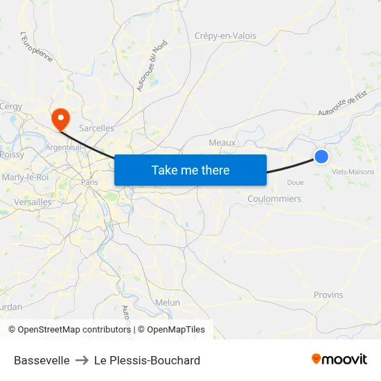 Bassevelle to Le Plessis-Bouchard map