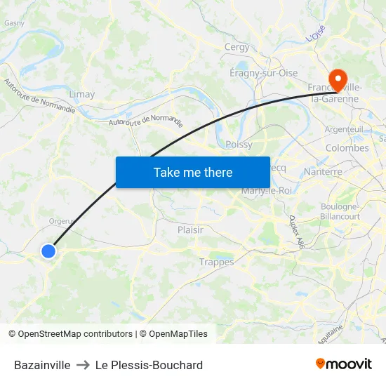 Bazainville to Le Plessis-Bouchard map