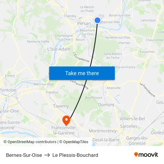 Bernes-Sur-Oise to Le Plessis-Bouchard map