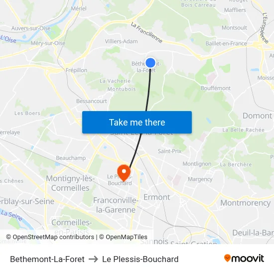 Bethemont-La-Foret to Le Plessis-Bouchard map