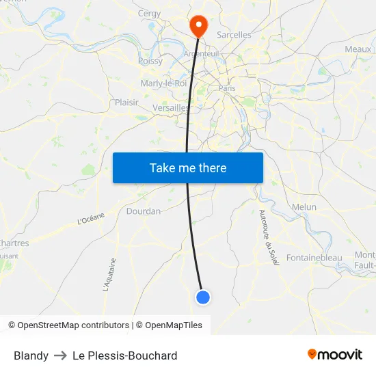 Blandy to Le Plessis-Bouchard map