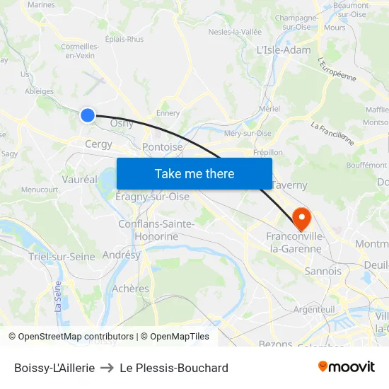 Boissy-L'Aillerie to Le Plessis-Bouchard map