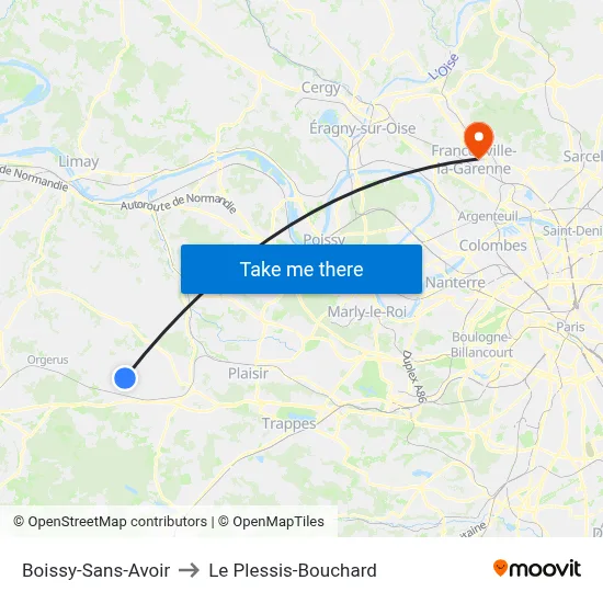 Boissy-Sans-Avoir to Le Plessis-Bouchard map