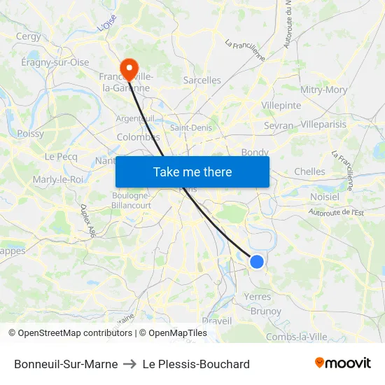 Bonneuil-Sur-Marne to Le Plessis-Bouchard map