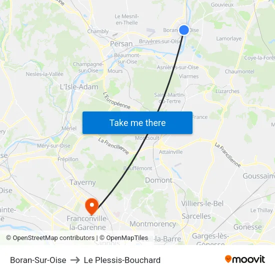 Boran-Sur-Oise to Le Plessis-Bouchard map