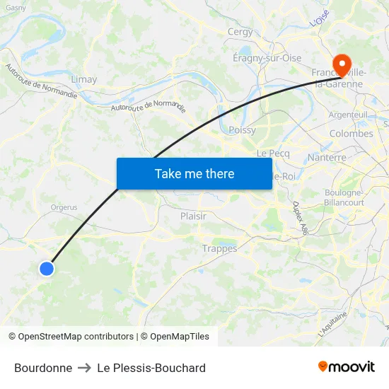 Bourdonne to Le Plessis-Bouchard map