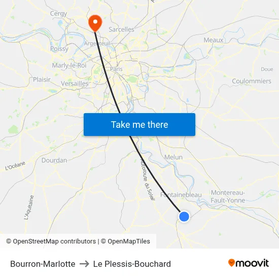 Bourron-Marlotte to Le Plessis-Bouchard map