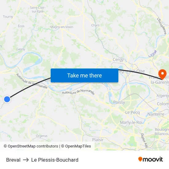 Breval to Le Plessis-Bouchard map