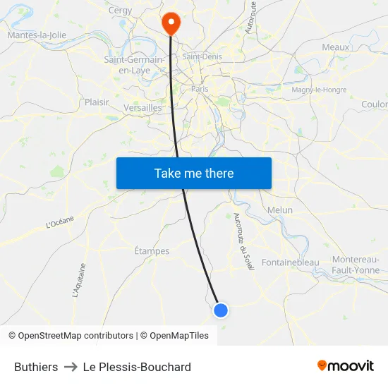 Buthiers to Le Plessis-Bouchard map