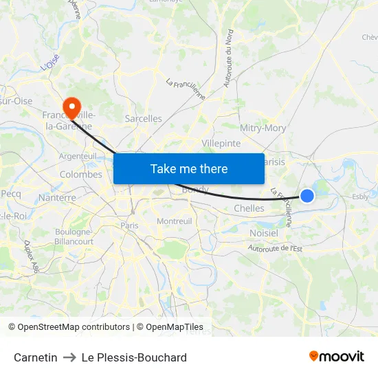 Carnetin to Le Plessis-Bouchard map