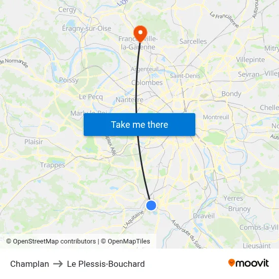 Champlan to Le Plessis-Bouchard map